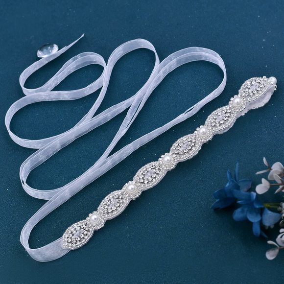 Bridal Belt With Rhinestones Wedding Dress Belt Pearl Handmade Bride🌸 - Picture 5 of 7